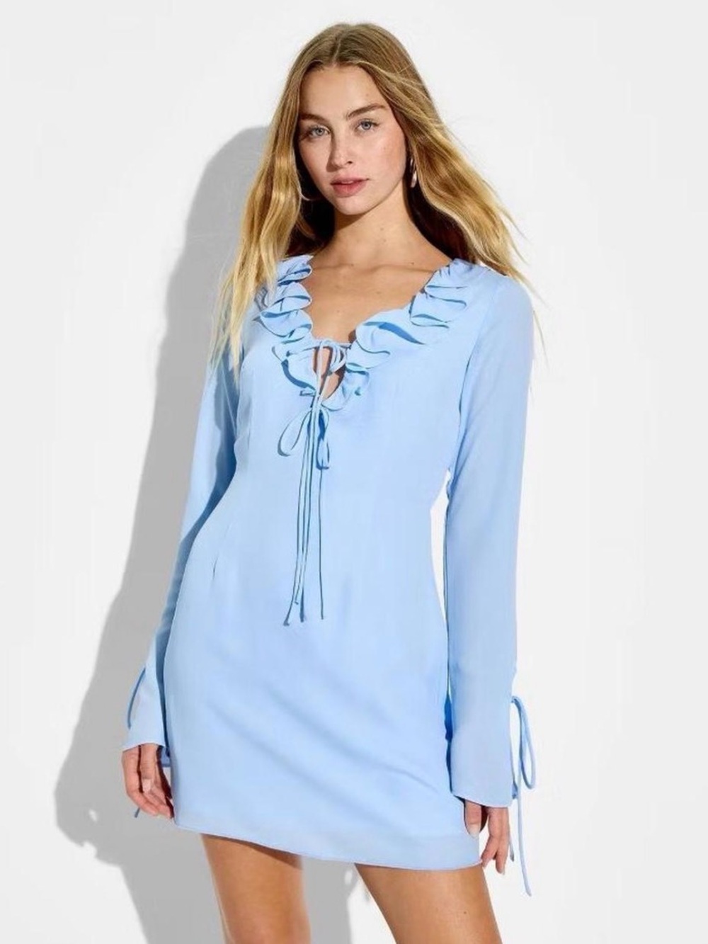 wild fable Light Blue Ruffle Tie-Front Dress